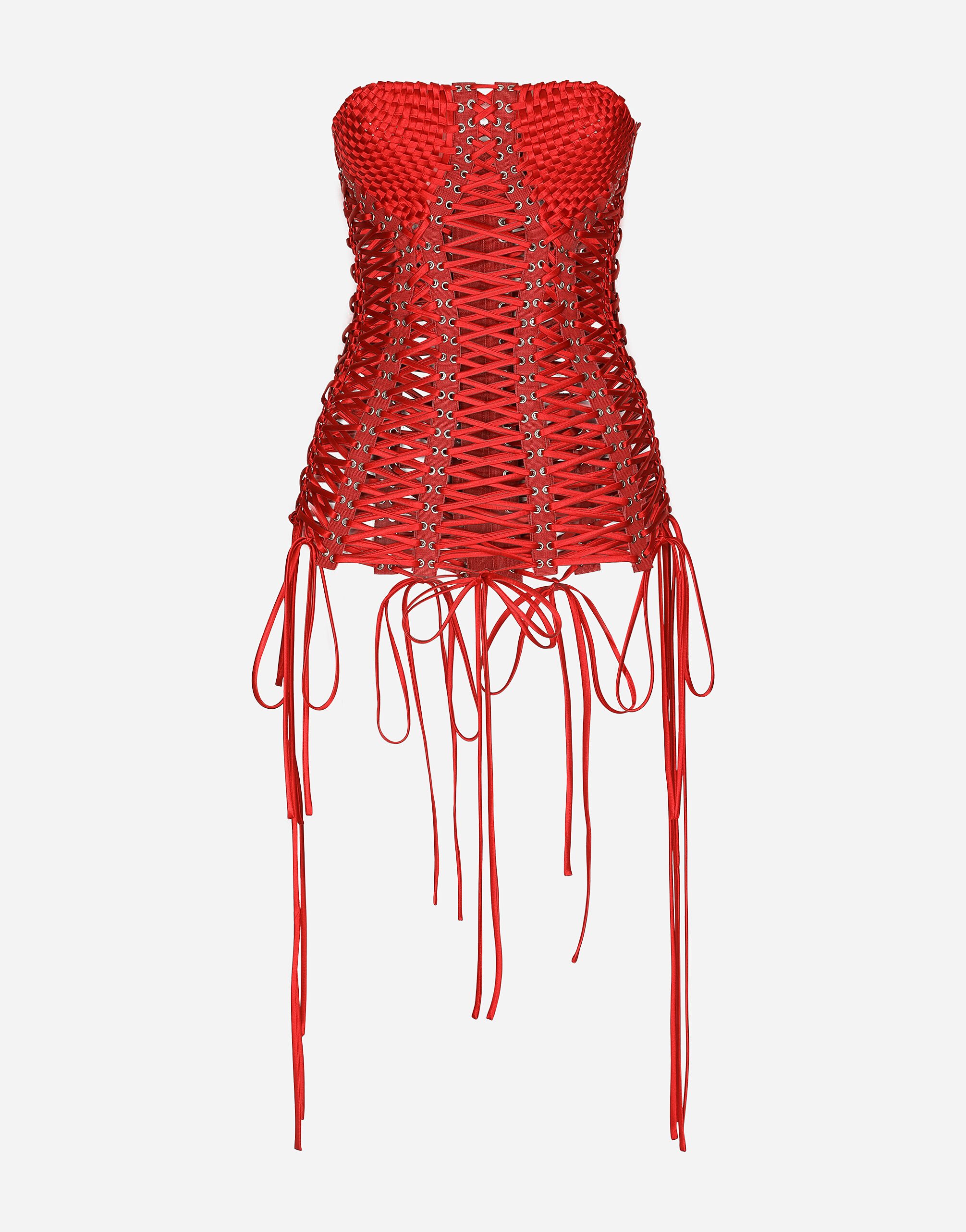 Dolce & Gabbana Satin corset-style belt with laces and eyelets Black F759LTFLRC2