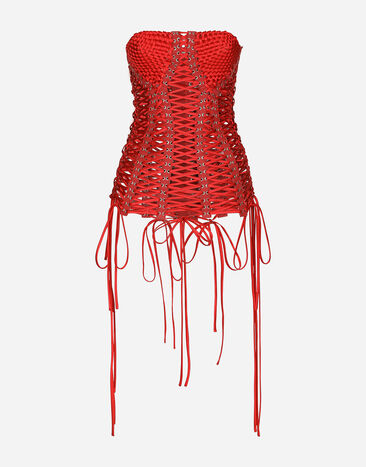 Dolce & Gabbana Satin corset-style belt with laces and eyelets Red FB311AGDK16