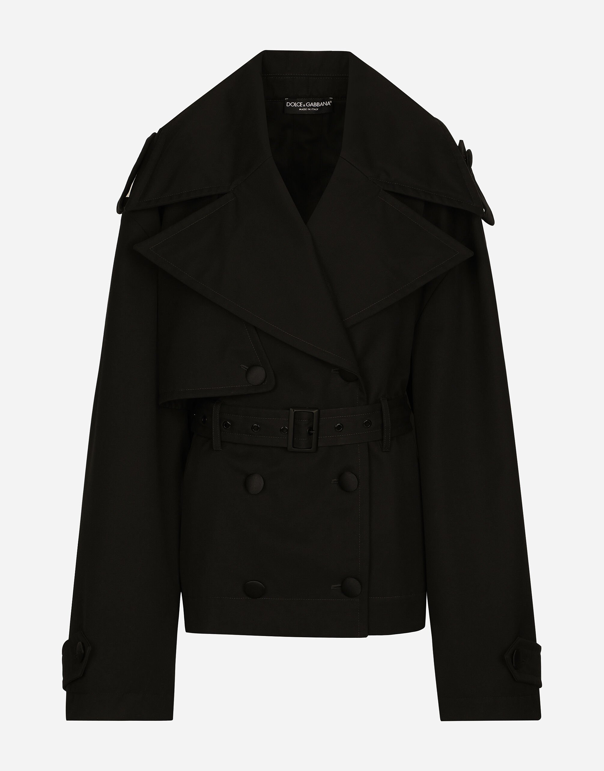 Dolce & Gabbana Zweireihige Jacke mit Gürtel aus Baumwolle Black F0D1OTFUMG9