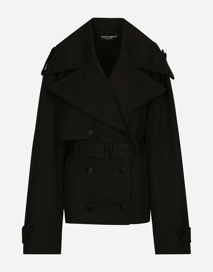 Dolce & Gabbana Zweireihige Jacke mit Gürtel aus Baumwolle Black F9R83TGDCEF