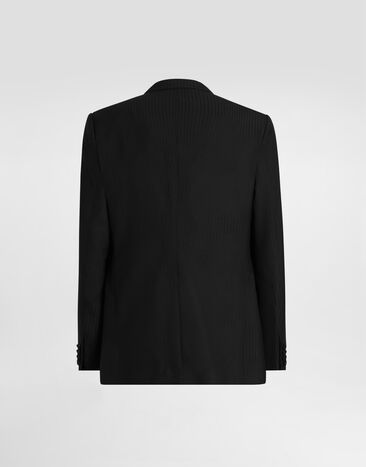 Dolce & Gabbana Chaqueta de botonadura doble Sicilia Light en tejido jacquard a rayas Black G2TV8TFR225