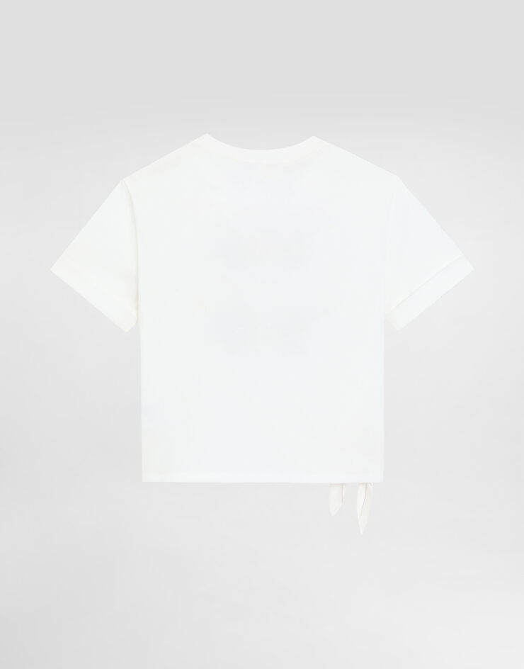 Dolce & Gabbana Jersey T-shirt with flowers and DG logo White L5JTOZG7O2A