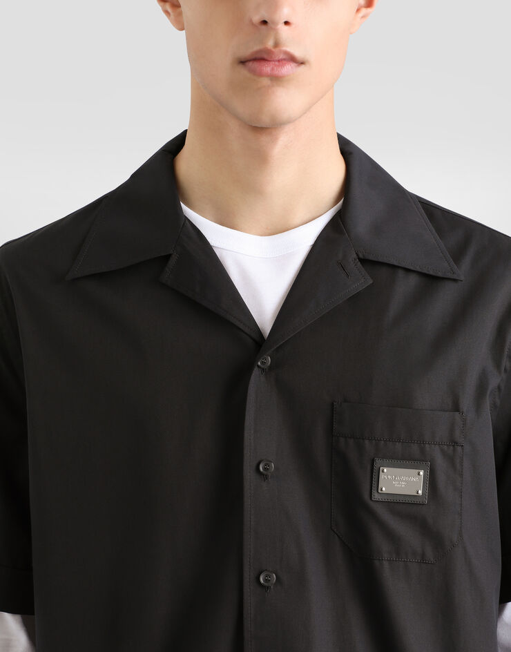 Dolce & Gabbana Cotton Hawaiian shirt with branded tag Black G5JH9TGK307