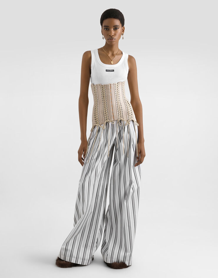 Dolce & Gabbana توب بلا أكمام قصير بتصميم مضلع White F8W40TFU7AV