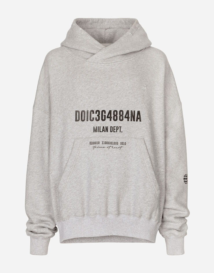 Dolce&Gabbana Felpa jersey con cappuccio stampa logo Grigio G9AKPTG7KX8