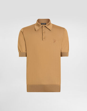 Dolce & Gabbana Poloshirt aus Seide mit Logostickerei Beige GXZ02ZJBSK3