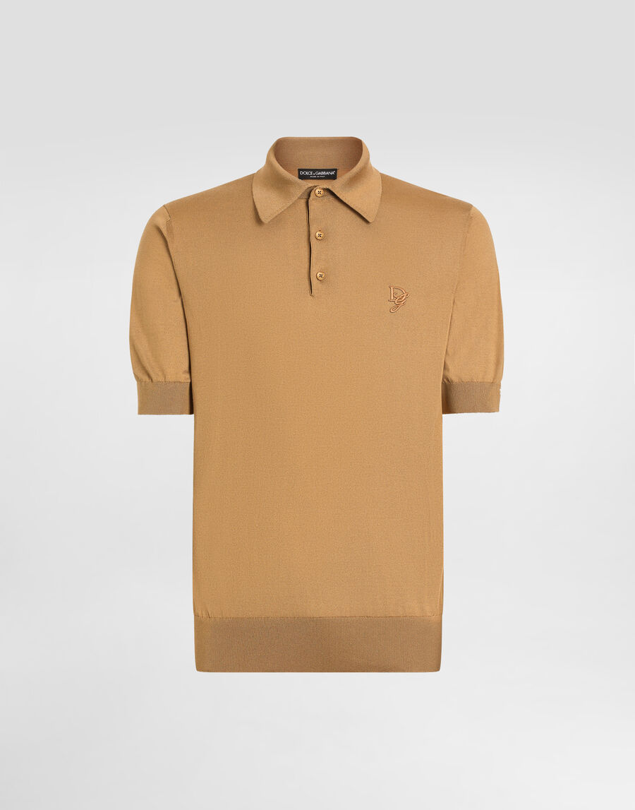 Silk polo-shirt with logo embroidery