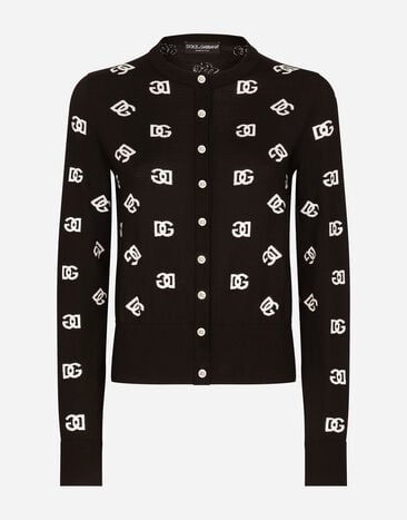 Dolce & Gabbana Wool and silk cardigan with all-over DG logo Black FXI48TJAIL1