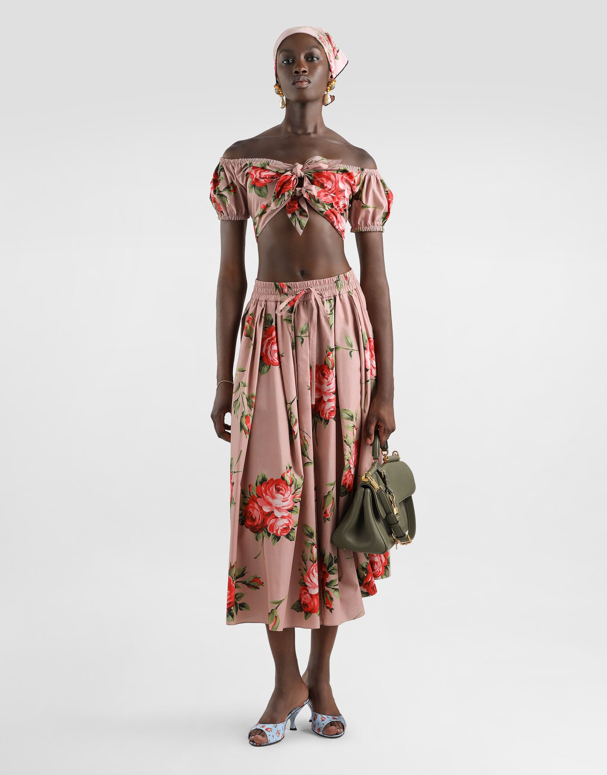 Rose bouquet-print midi skirt in Multicolor for Women