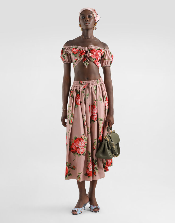 Dolce & Gabbana Rose bouquet-print midi skirt Multicolor F4DC7THS5UT