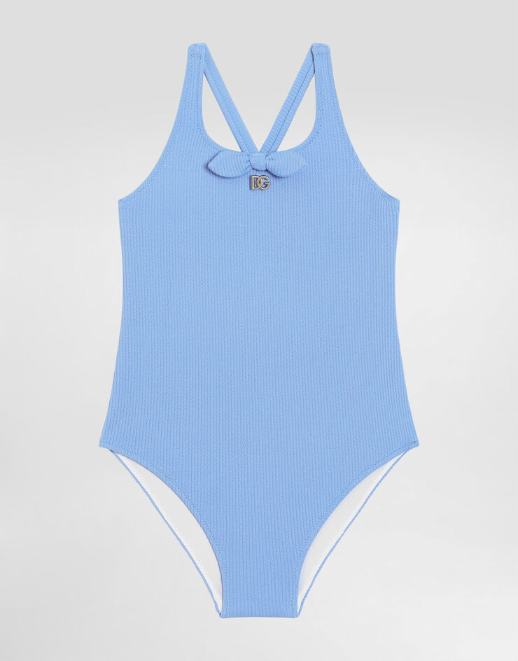 Dolce & Gabbana DG 로고 & 보 디테일 수영복 Blue L5J855ON03Z