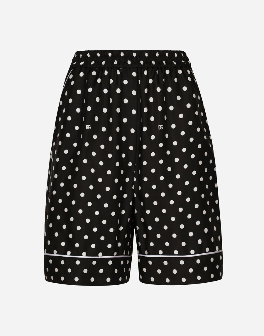 Silk pajama shorts with polka-dot print
