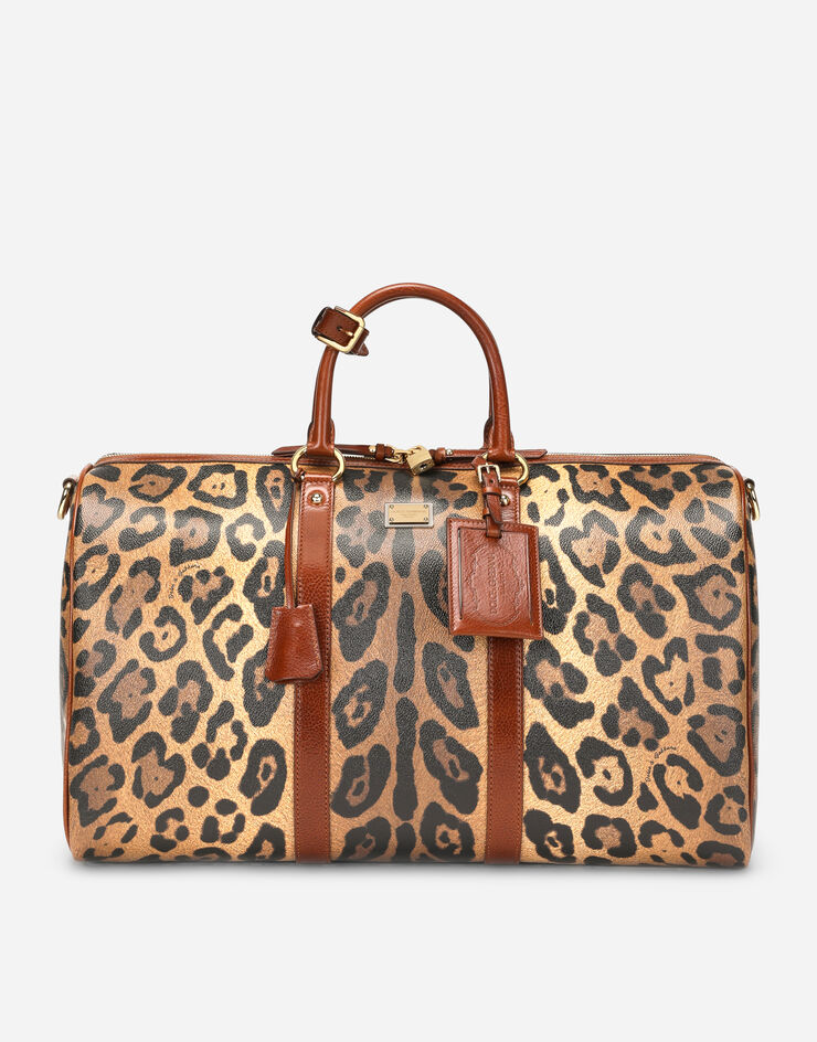 Dolce & Gabbana Medium travel bag in leopard-print Crespo with branded plate Multicolor BB6833AW384