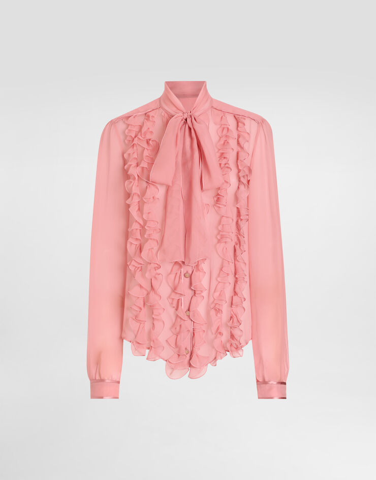 Dolce & Gabbana Bluse aus Chiffon mit Rüschen und Schleife am Kragen Pink F5T18TFU1AT