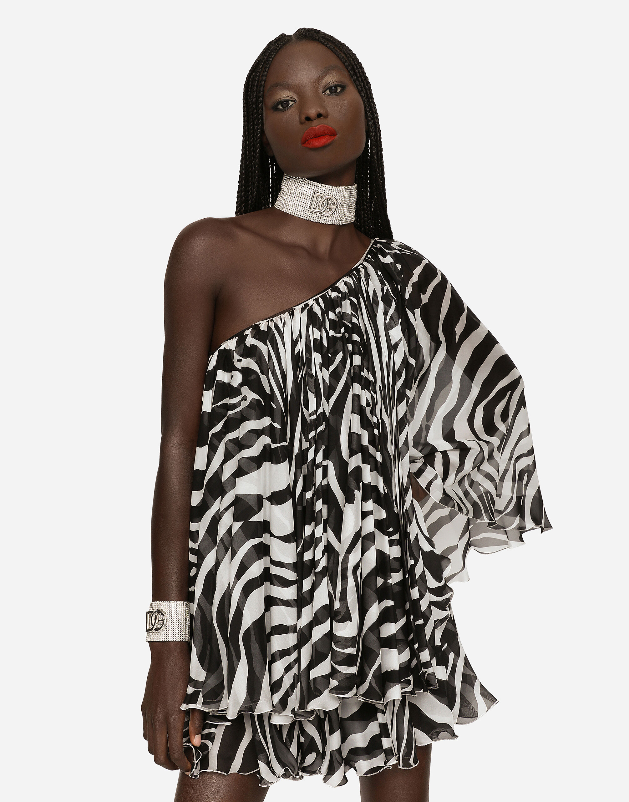 One shoulder animal print dress shop