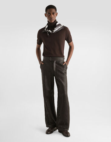Dolce & Gabbana Short-sleeved cotton turtleneck top Brown GXW49TJBCFV