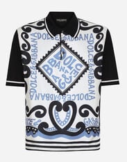 Dolce & Gabbana Marina-print silk polo-shirt Black GXN41TJEMI9