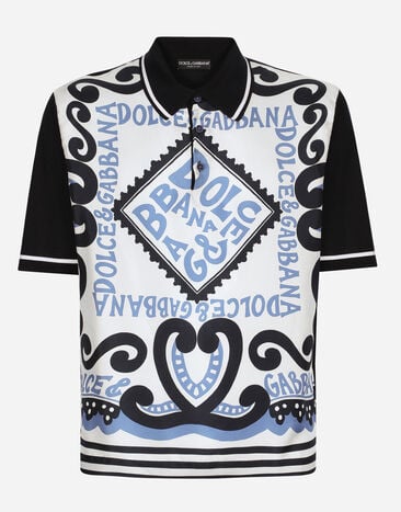 Dolce & Gabbana Marina-print silk polo-shirt Beige DA5132A1061