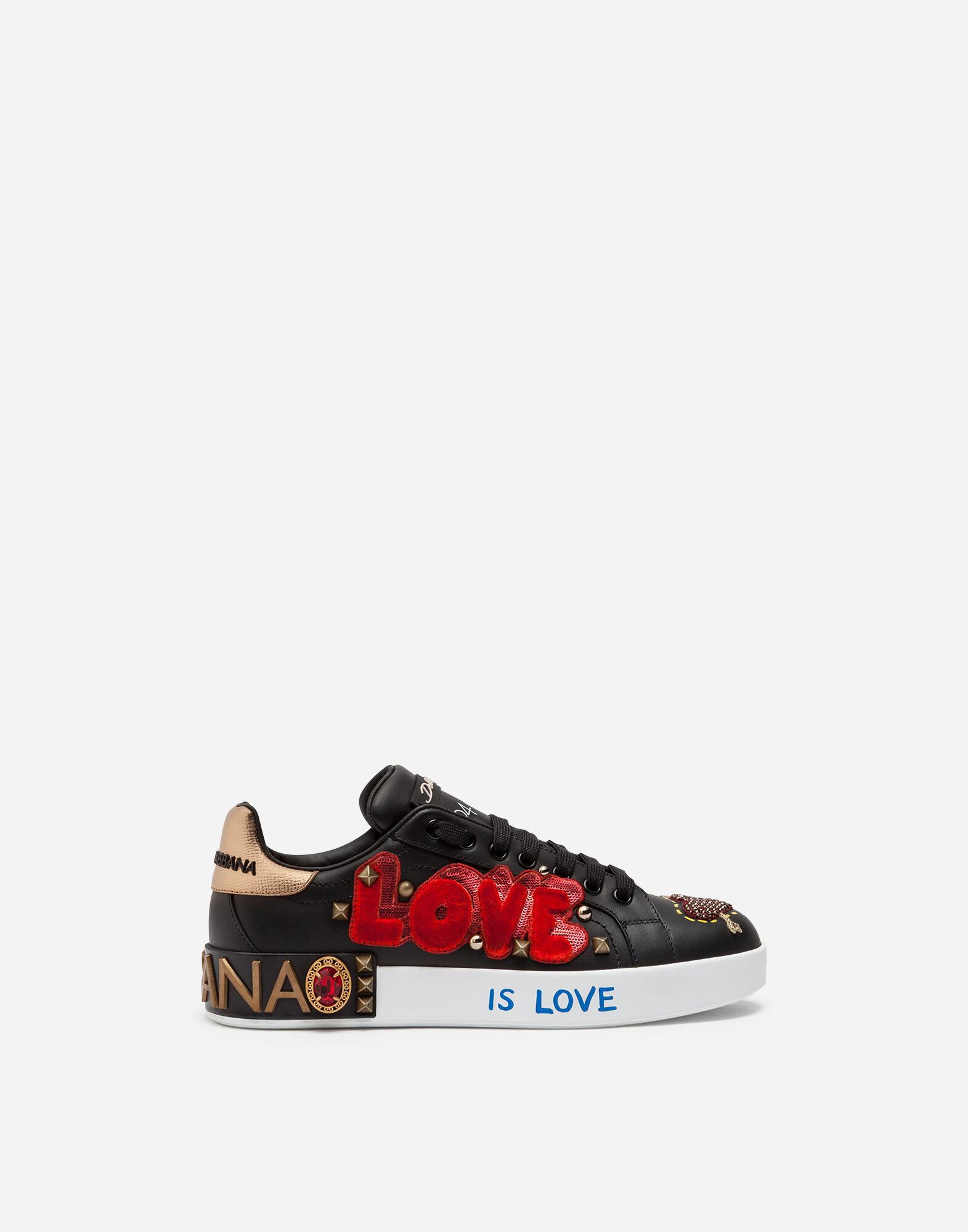 【DOLCE&GABBANA】Portofino パッチ付きカーフスキン スニーカー DOLCE&GABBANA (ドルチェ ＆ ガッバーナ) パッチ付きカーフ