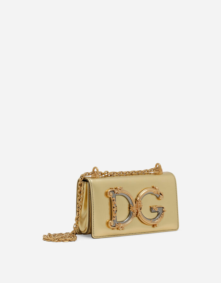 Dolce & Gabbana حقيبة هاتف محمول للفتيات DG من جلد نابا موردور ذهبي BI1416AW121