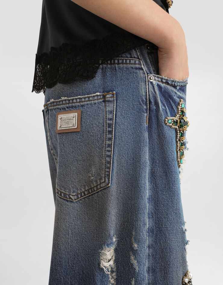 Dolce & Gabbana 5-pocket denim trousers with emrboidery Multicolor FTDKGZG8PG5