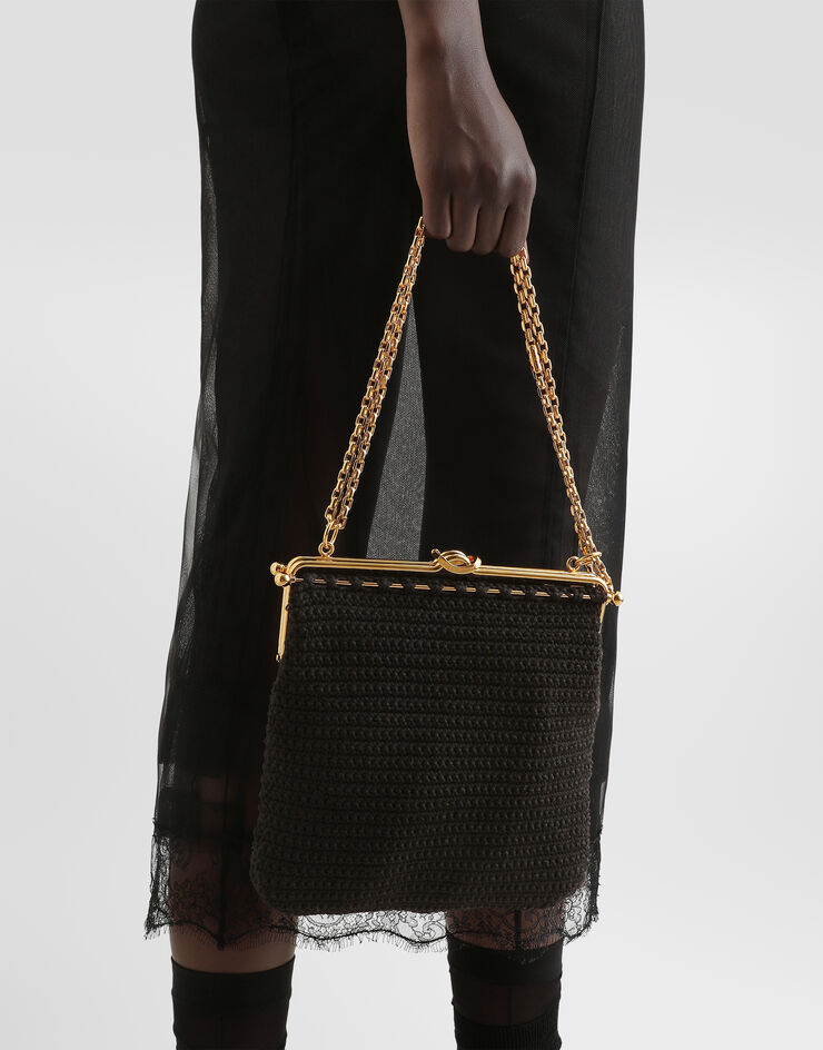 Dolce & Gabbana Borsa a spalla e tracolla Dina in cotone uncinetto Nero BB8009A3T32