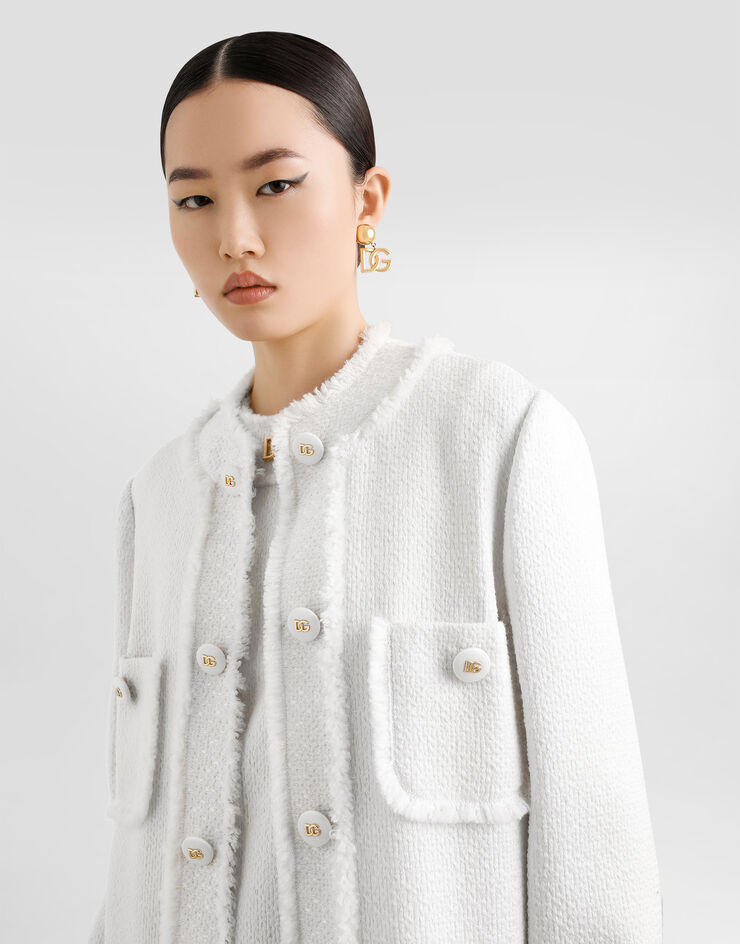 Dolce & Gabbana Cappotto monopetto in tweed Rachel Bianco F0C3UTHUMUA