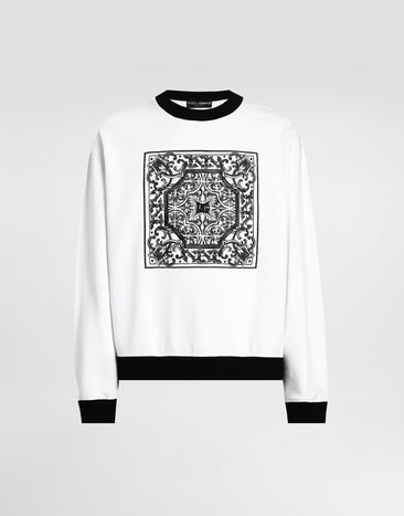 Dolce & Gabbana Crewneck sweatshirt with majolica embroidery White G9AHSZG7O9V