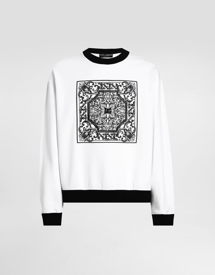 Dolce & Gabbana 마욜리카 자수 크루넥 스웨트셔츠 화이트 G9AHSZG7O9V