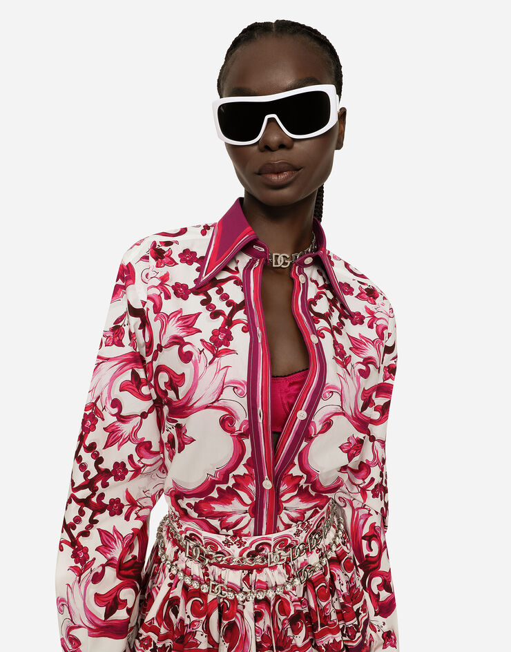 Dolce&Gabbana Рубашка из поплина с принтом майолики разноцветный F5J51THH5AW
