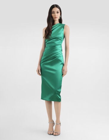 Dolce & Gabbana One-shoulder stretch satin dress Green F6G1GTFURAD