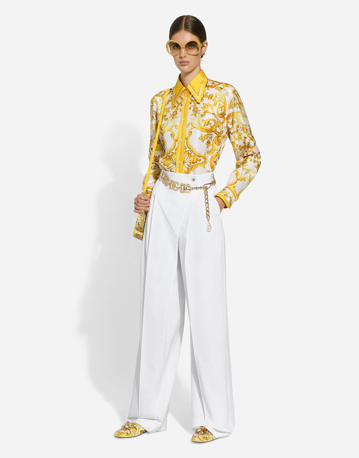Dolce & Gabbana Pantalón acampanado en popelina de algodón Blanco FTC5GTFU61D