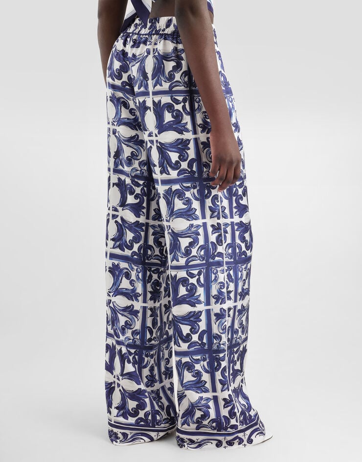 Dolce & Gabbana Pantalón vanity en sarga de seda con estampado de mayólica Imprima I3J36WHI1S5