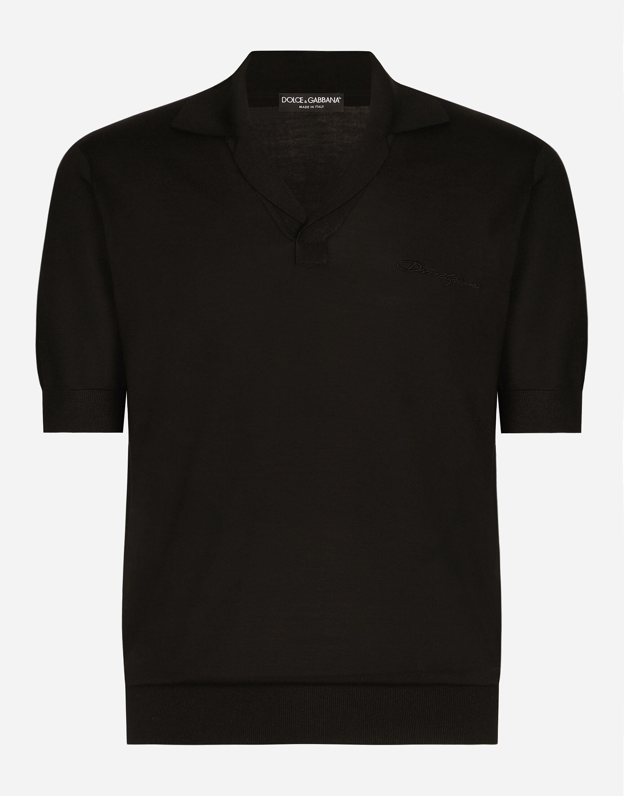 Silk polo shirt with signature Dolce Gabbana embroidery in Black for Men Dolce Gabbana