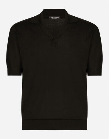 Dolce & Gabbana Polo de seda con inscripción Dolce&Gabbana bordada Negro GXZ09ZJBSJS