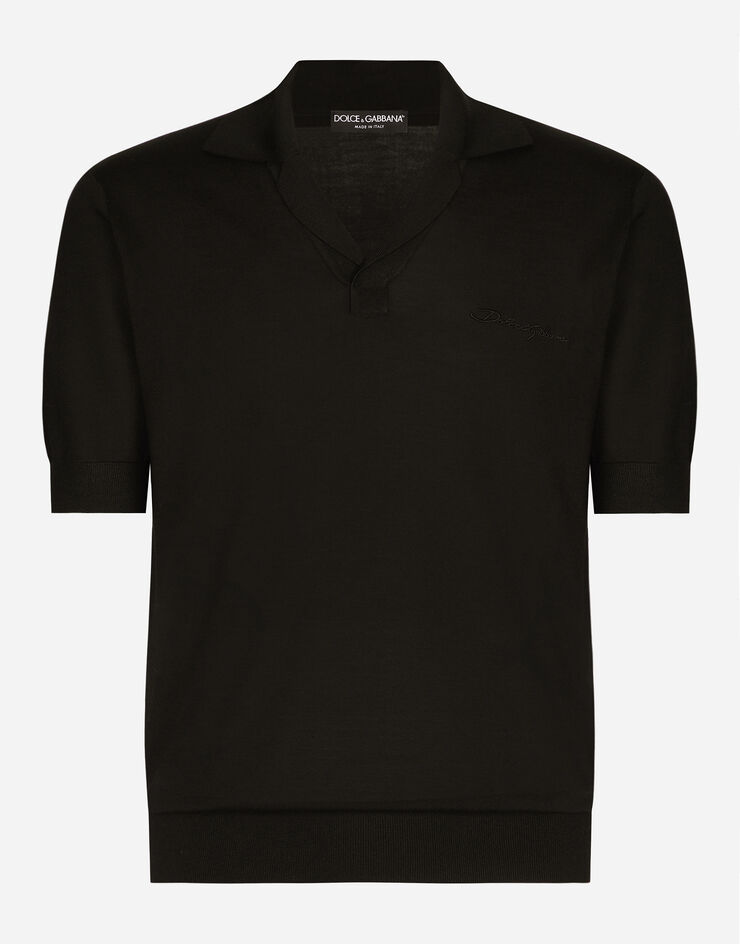Dolce & Gabbana قميص بولو حرير بتطريز علامة Dolce&Gabbana أسود GXZ09ZJBSJS