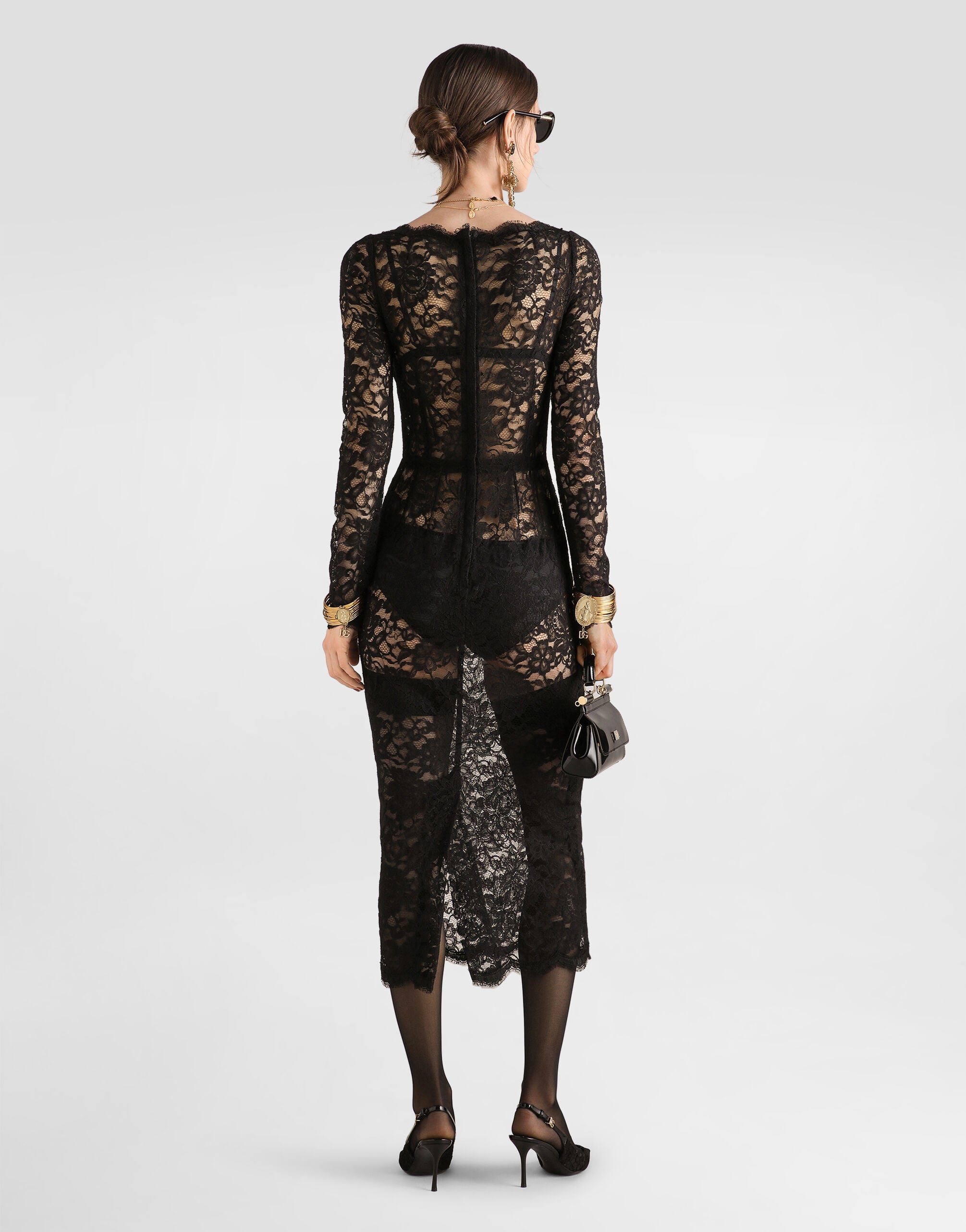 ブラックのウィメンズ ミディドレス フローラルレース | Dolce&Gabbana®