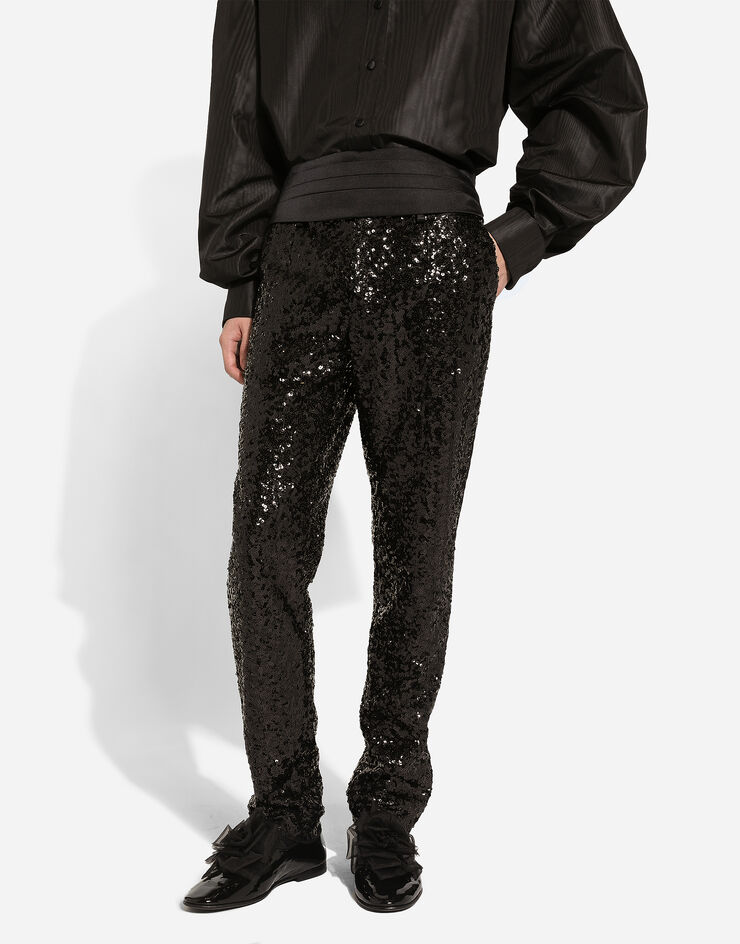Dolce & Gabbana Classic tuxedo pants with sequins Black GP0F3TFLSGD