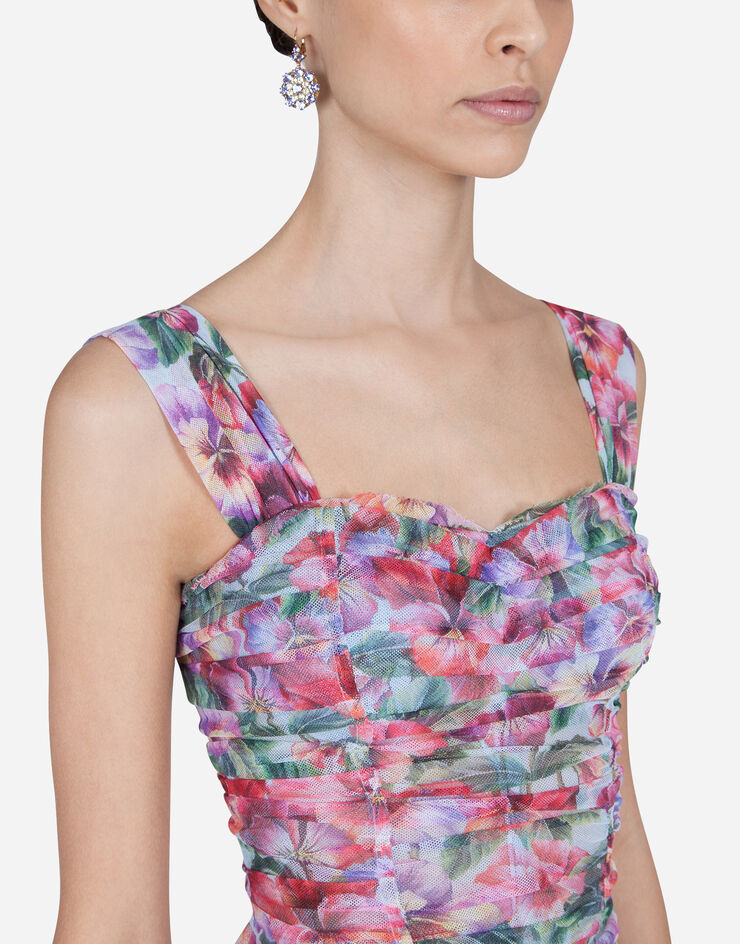 Dolce & Gabbana FORM-FITTING DRESS IN VIOLET-PRINT TULLE ЦВЕТОЧНЫМ ПРИНТОМ F63F9TFSEHL
