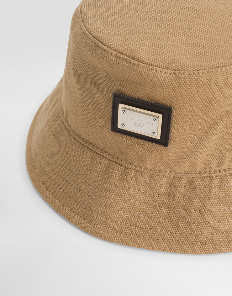 Dolce & Gabbana Canvas bucket hat with branded tag Beige LB5H55G7O3A