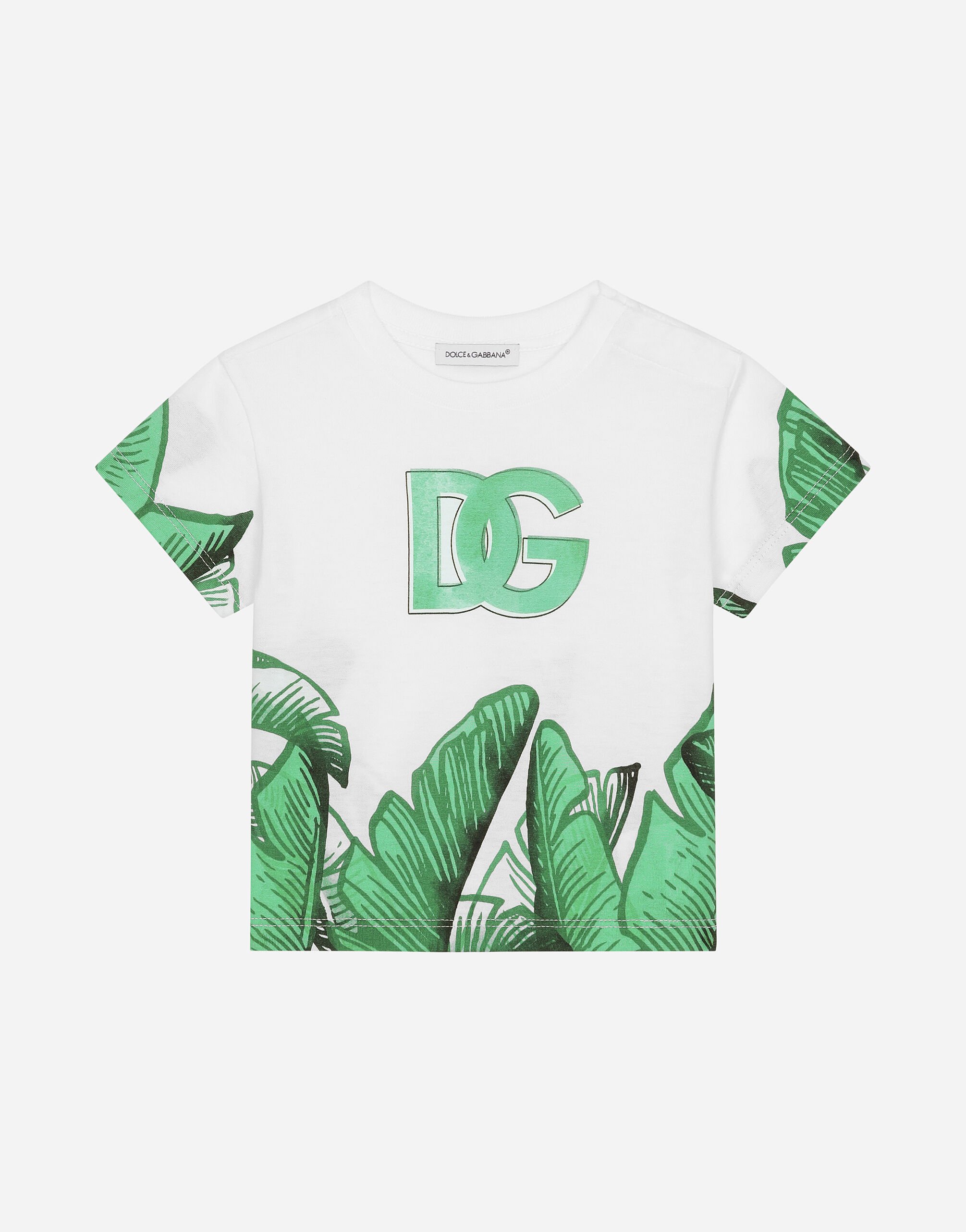 Dolce & Gabbana T-Shirt aus Jersey DG-Logo Bananenbaum-Print Weiss L1JTEYG7K7R