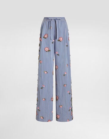 Dolce & Gabbana Poplin trousers with floral embroidery Multicolor FTDJEZGDDR8