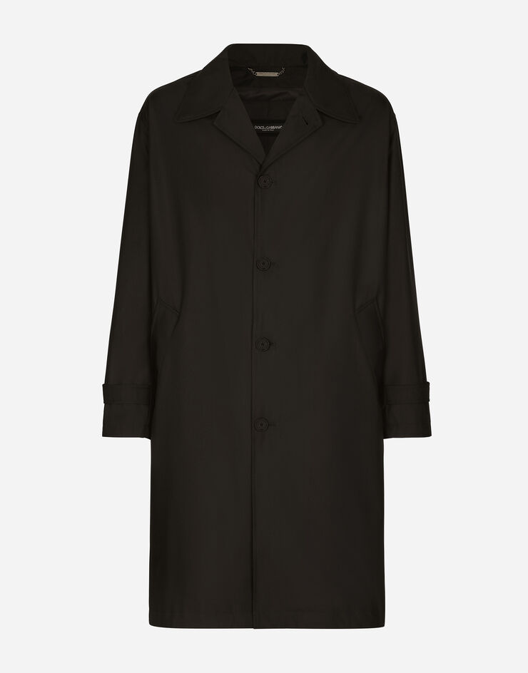 Dolce & Gabbana Nylon trench coat with logo tag Black G036CTFUSXS
