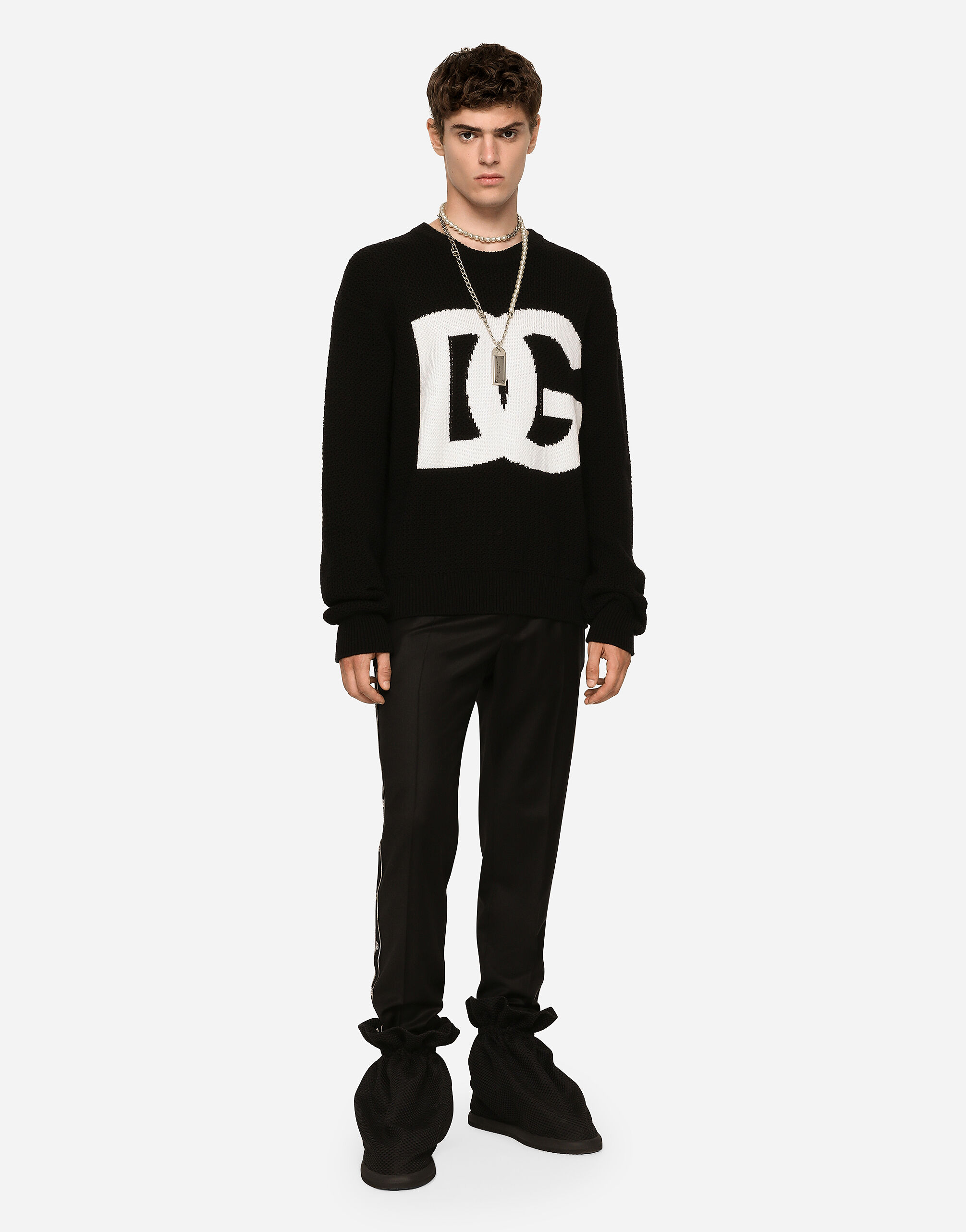 Round neck wool sweater with DG logo inlay in Multicolor for