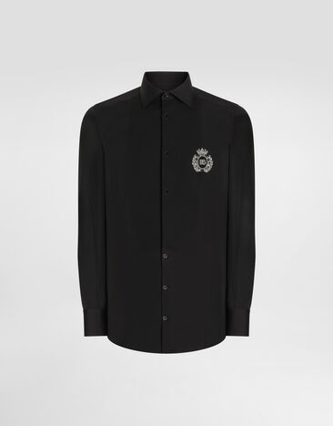 Dolce & Gabbana Camisa de esmoquin en algodón con parche heráldico Negro G5EN5ZFU5U8