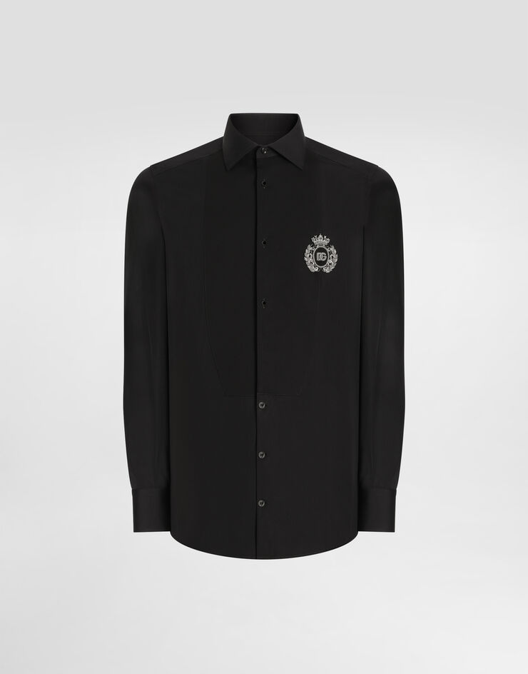 Dolce & Gabbana Camisa de esmoquin en algodón con parche heráldico Negro G5EN5ZFU5U8