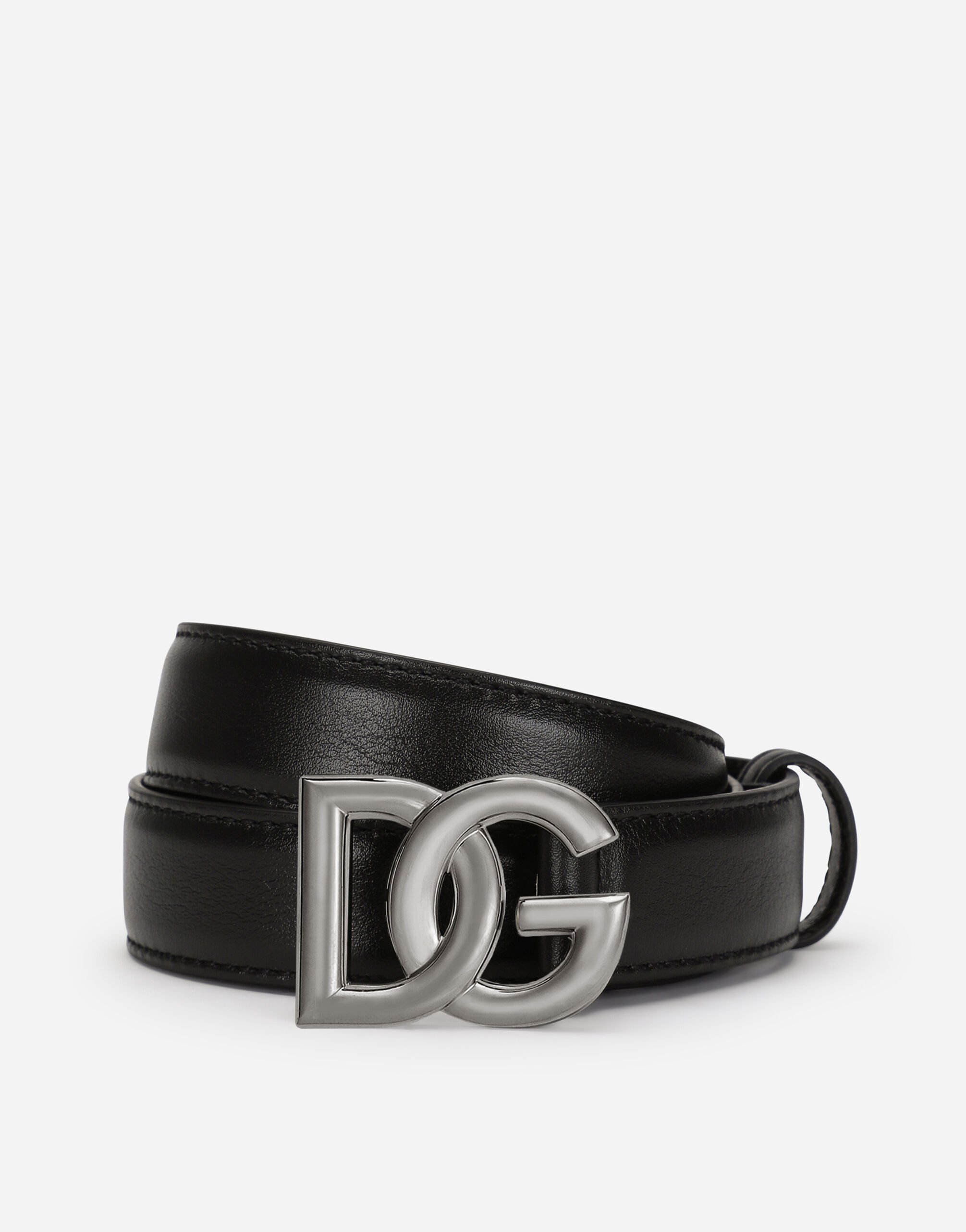 Dolce & Gabbana Cinturón en piel de becerro con hebilla logotipo DG cruzado Negro BC4646AX622