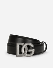 Dolce & Gabbana Cintura in pelle di vitello con fibbia logo DG incrociato Nero BC4646AX622