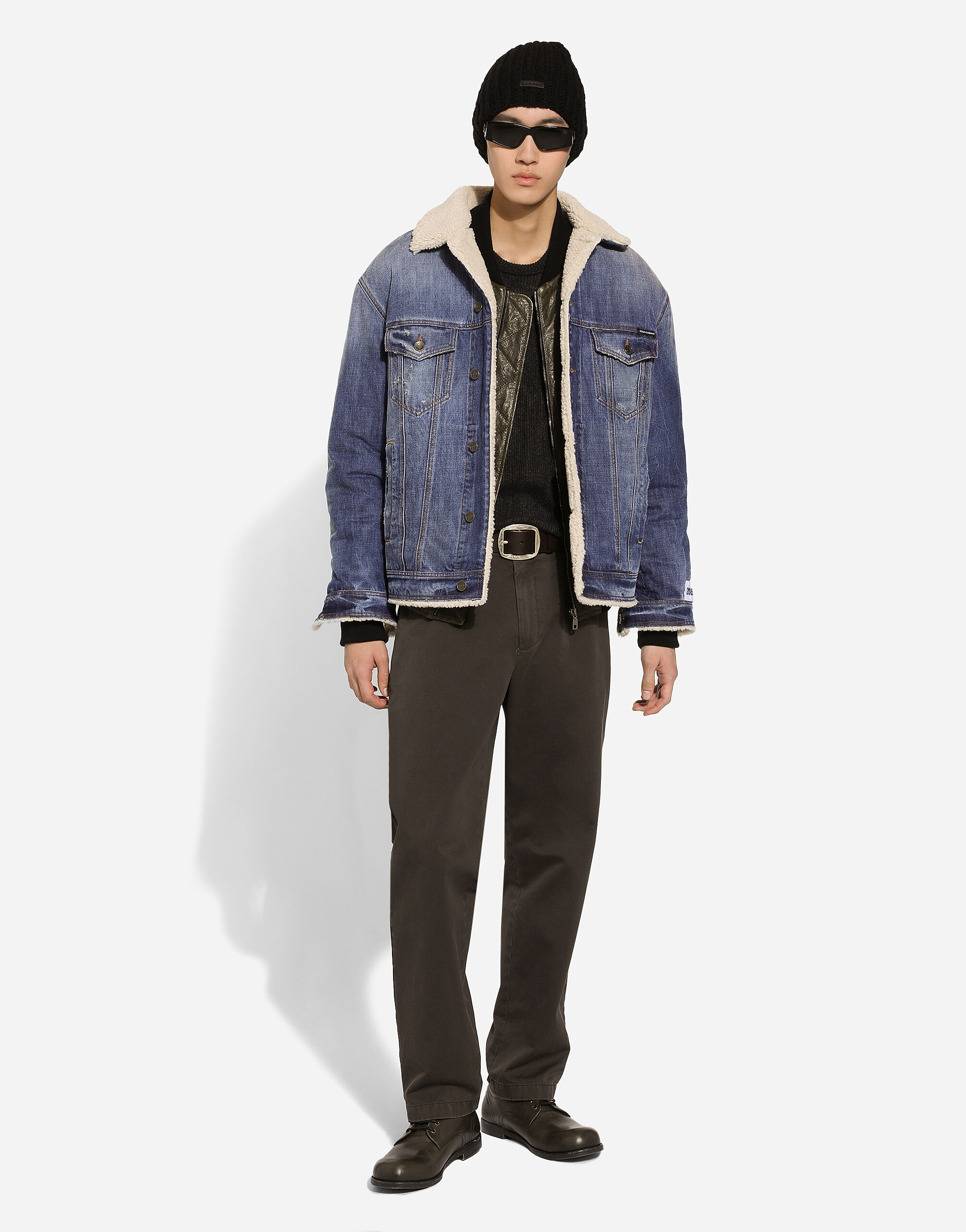 Denim and shearling jacket in Multicolor for Men Dolce Gabbana