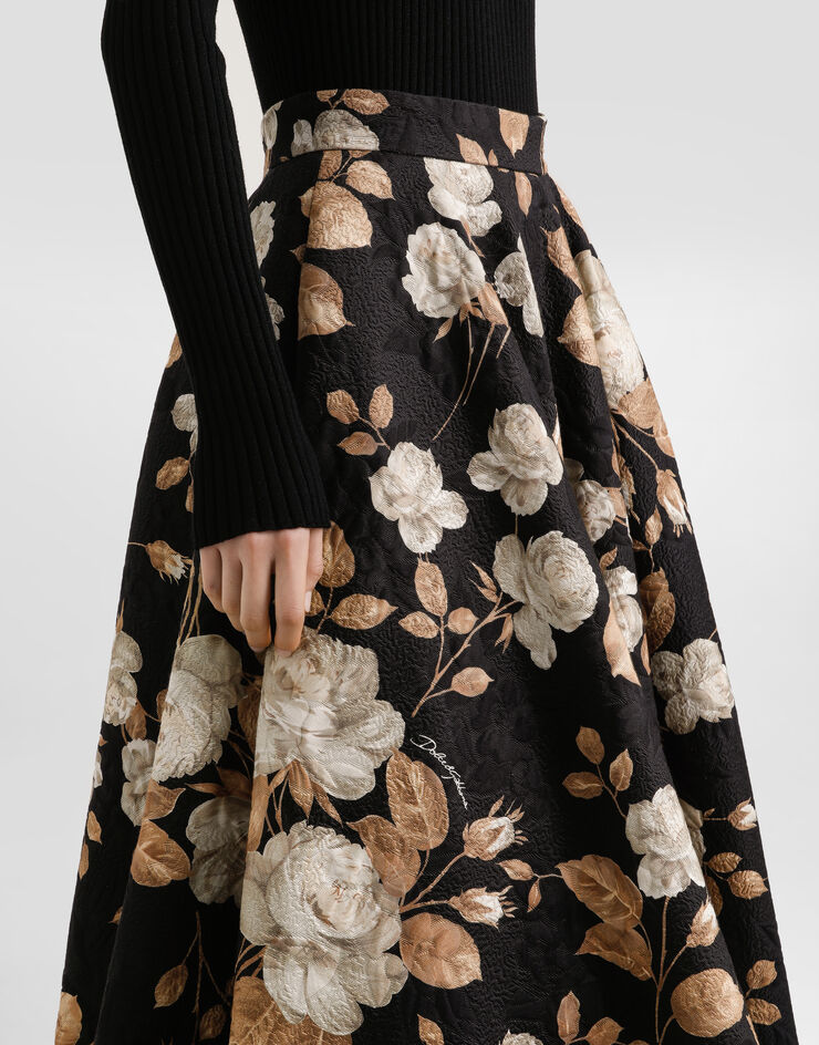 Dolce & Gabbana Midirock aus Brokat mit Vintage-Rosenprint Drucken F4C6FTFSTBR